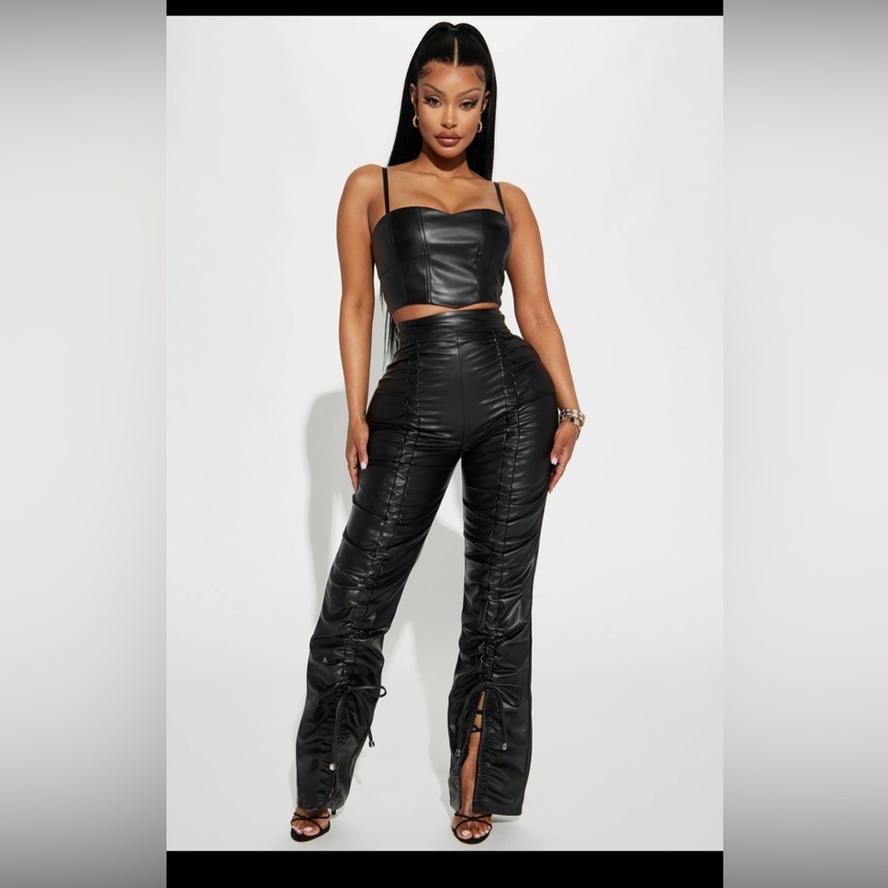 Leather like pants set